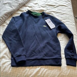 Lacoste Blue Crewneck Sweater with Ribbed Details
